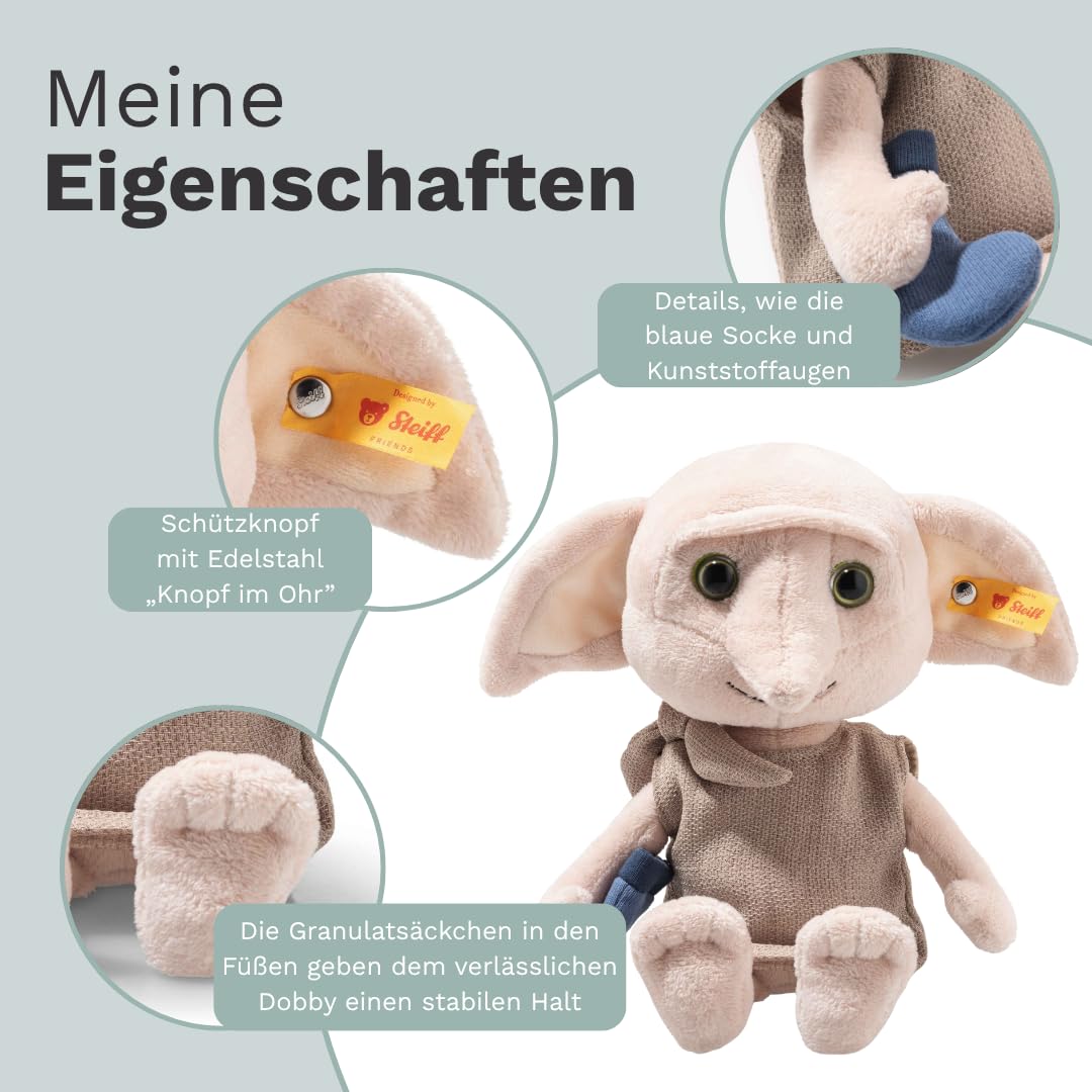 Steiff Dobby Kuscheltier 26 cm, Harry Potter Plüschfigur, Soft Cuddly Friends Stofftier, waschmaschinenfest