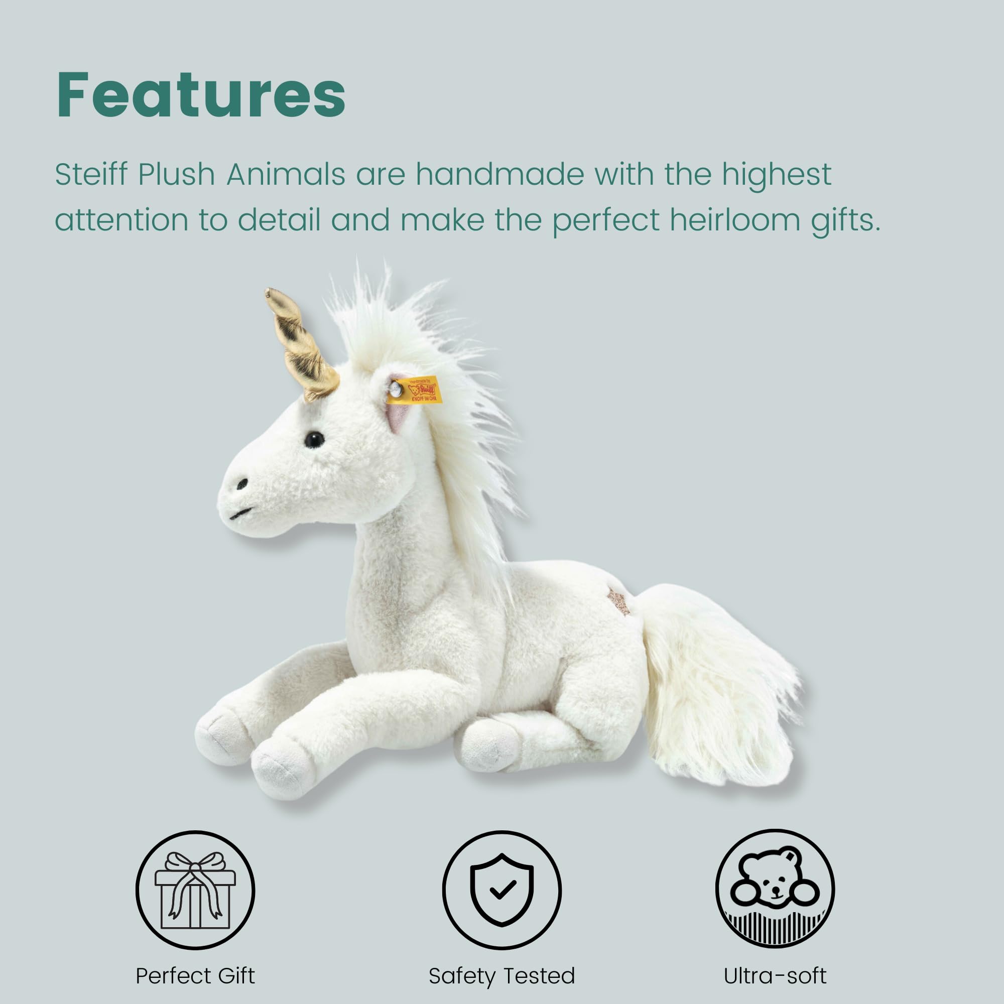 Steiff Unica Einhorn weiß liegend 27 cm, Soft Cuddly Friends Plüschtier, kuscheliges Stofftier mit Granulat, Einhorn