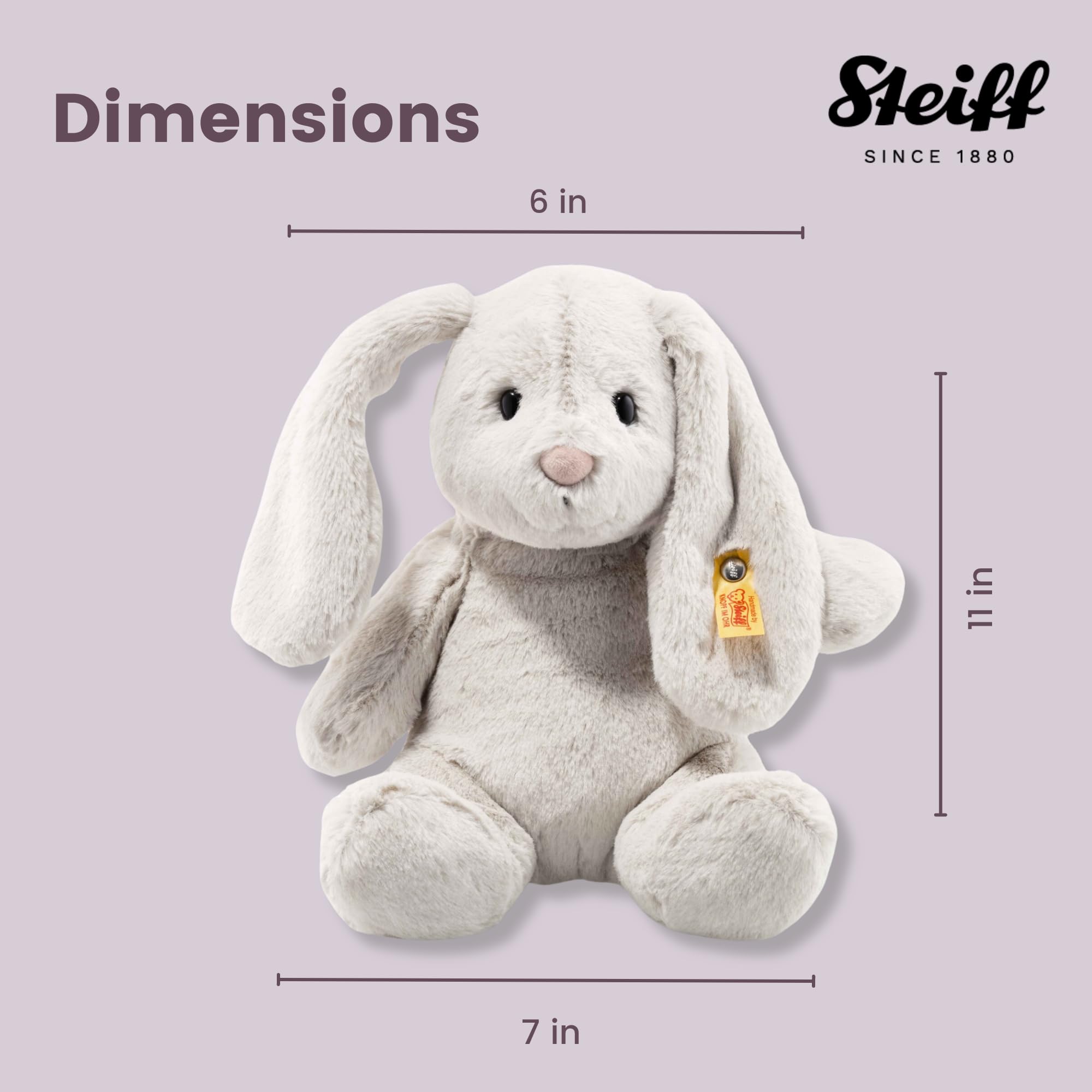 Steiff Hoppie Hase hellgrau 28 cm, Soft Cuddly Friends Plüschtier, flauschiges Stofftier mit Schlappohren