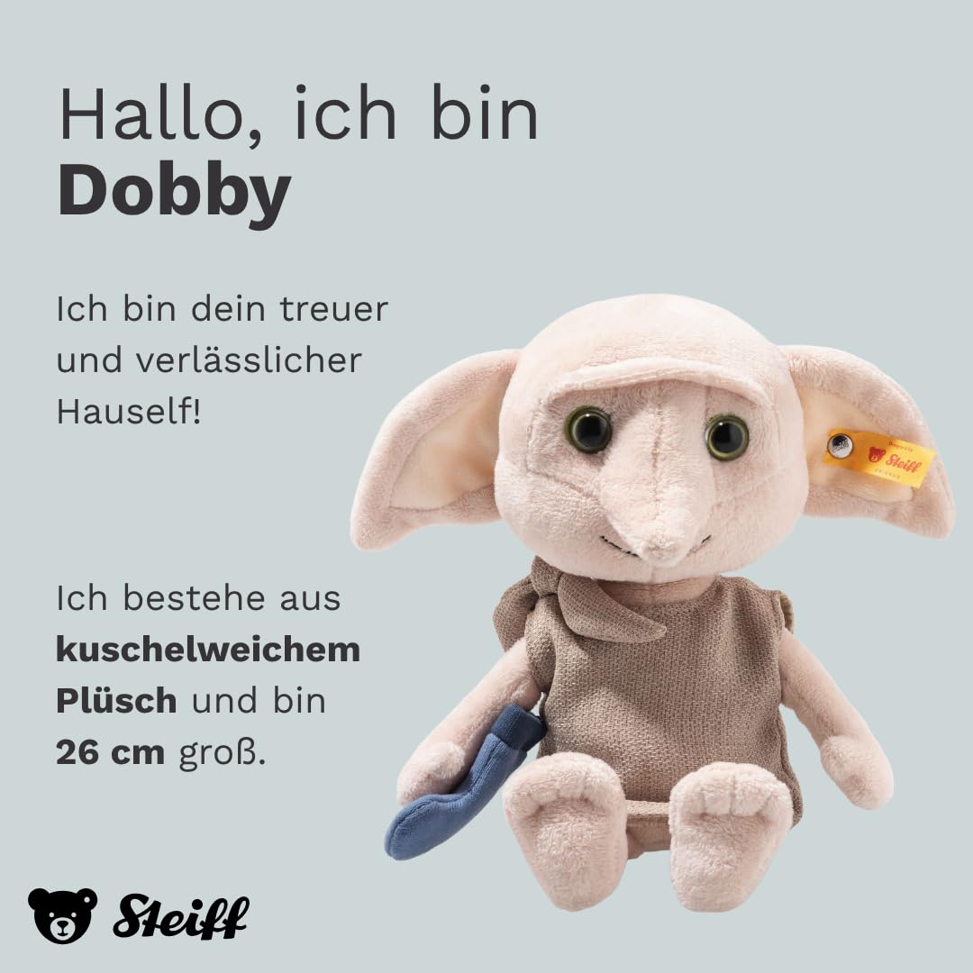 Steiff Dobby Kuscheltier 26 cm, Harry Potter Plüschfigur, Soft Cuddly Friends Stofftier, waschmaschinenfest