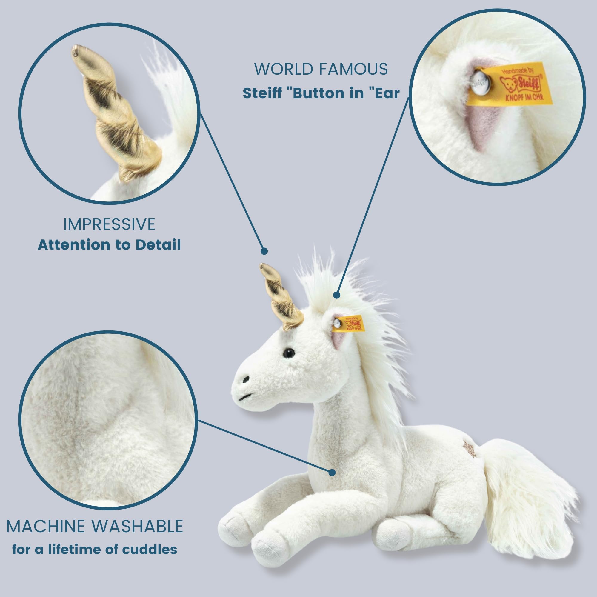 Steiff Unica Einhorn weiß liegend 27 cm, Soft Cuddly Friends Plüschtier, kuscheliges Stofftier mit Granulat, Einhorn