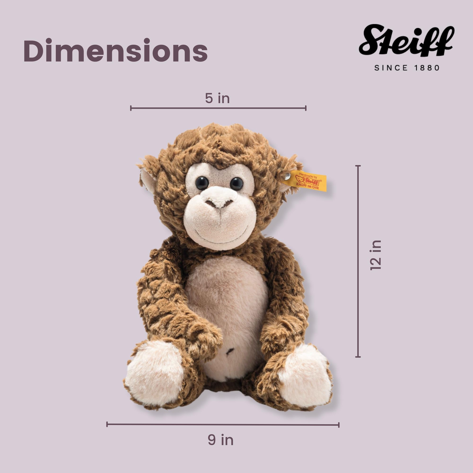 Steiff Bodo Affe 30 cm, Soft Cuddly Friends Kuscheltier, brauner Plüschaffe, weich & waschmaschinenfest