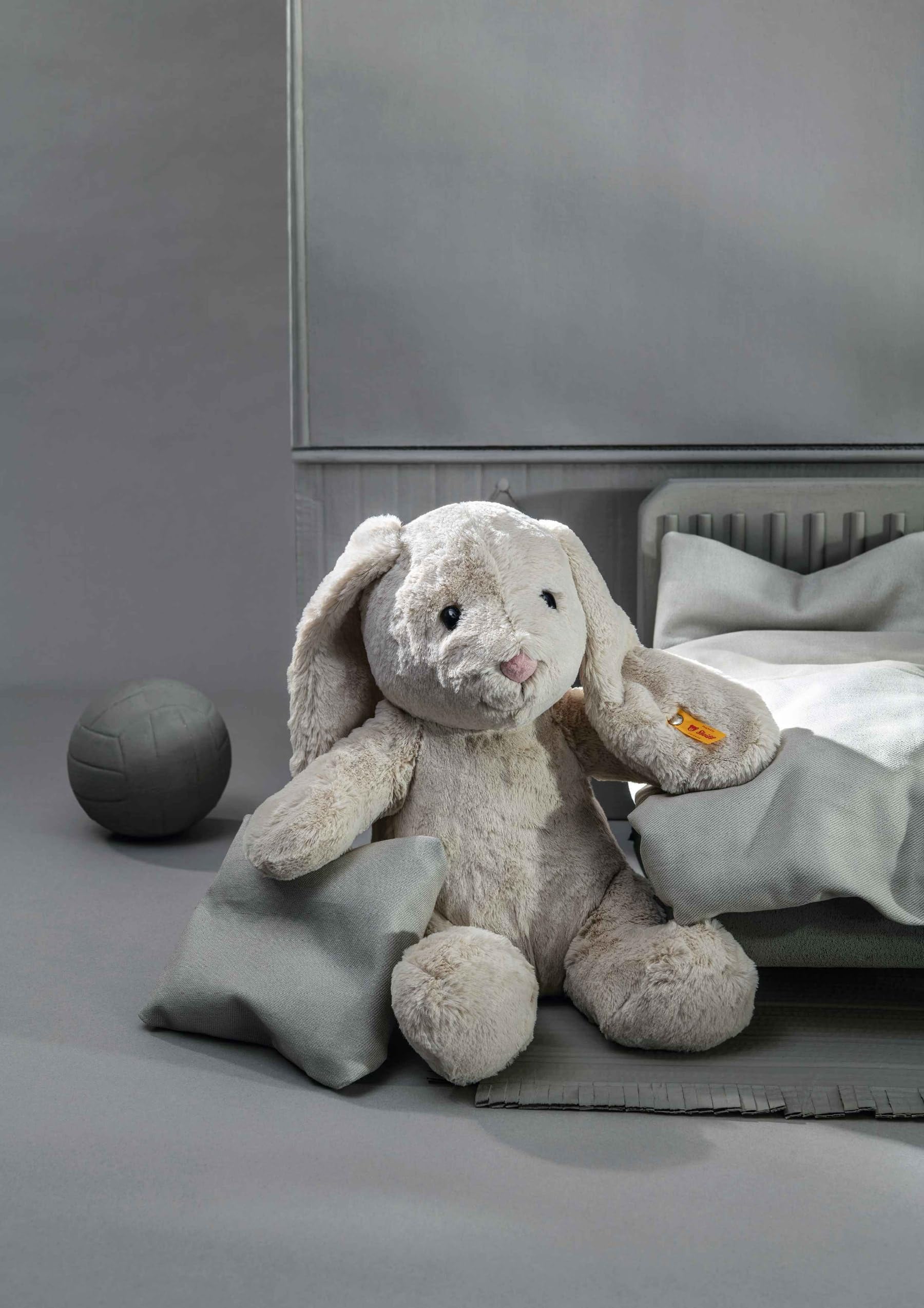 Steiff Hoppie Hase hellgrau 28 cm, Soft Cuddly Friends Plüschtier, flauschiges Stofftier mit Schlappohren